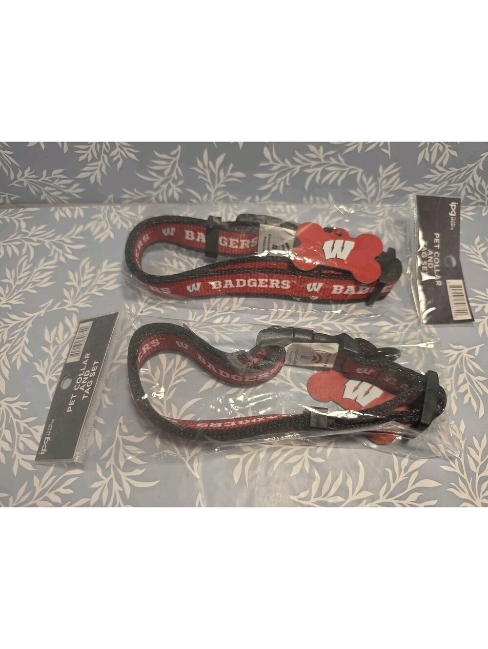 2 New Wisconsin Badgers Pet Collar and Tag Set 11.5" To 19"